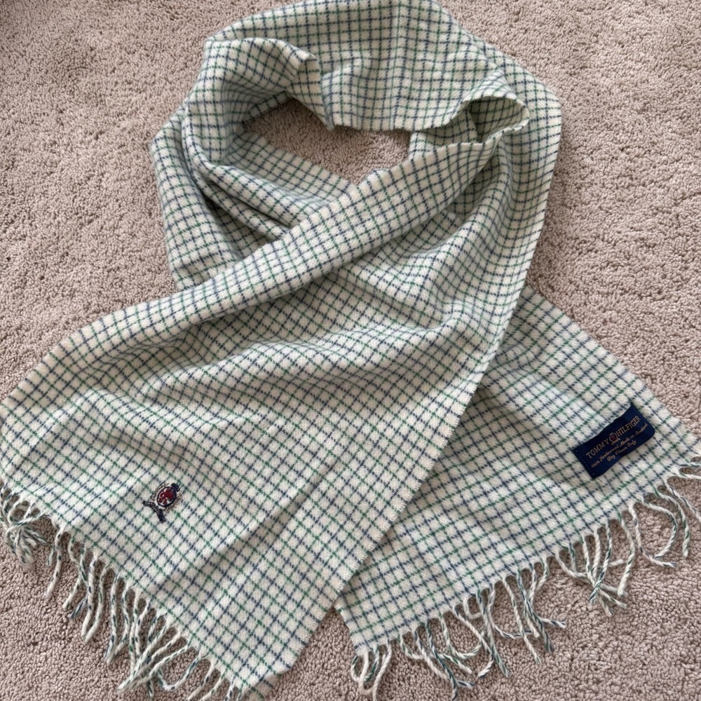 Vintage Tommy Hilfiger Green and Blue Checkered Wool scarf